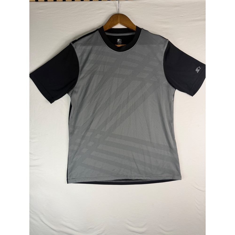 Starter Performance T-Shirt Mens Medium Gray Black Excellent Short Sleeve